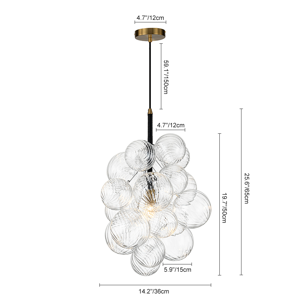 Modern Minimalist Cluster Grape Style Ribbed Glass Chandelier Pendant Light for Dining Room/ Living Room/ Kid's Bedroom