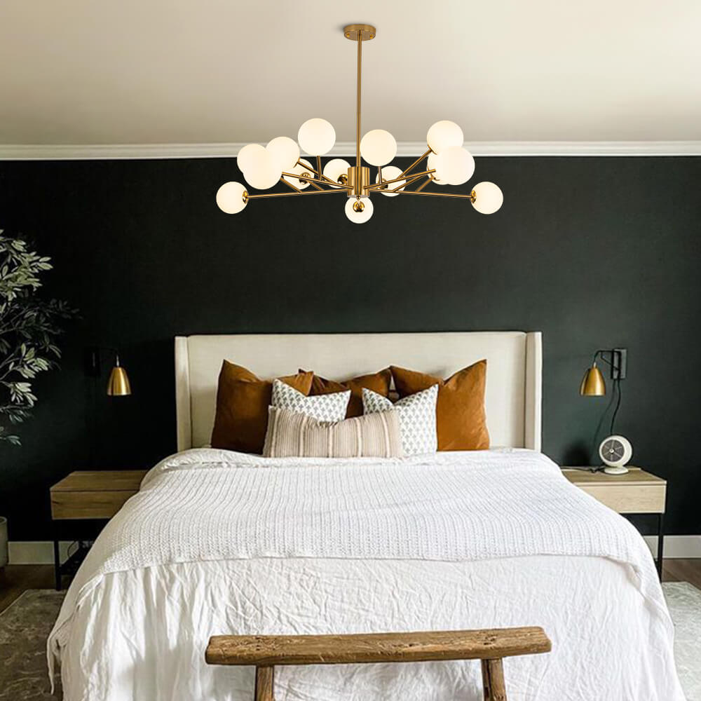 15-Light Glam Modern Sputnik Silhouette Branch Opal Globes Bubble Chandelier for Living Room/ Dining Room/ Kitchen