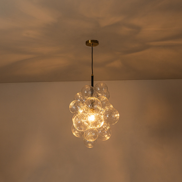 Modern Minimalist Cluster Grape Style Ribbed Glass Chandelier Pendant Light for Dining Room/ Living Room/ Kid's Bedroom