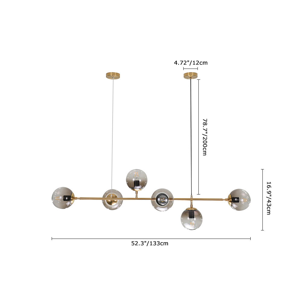 4/6-Light Vertical Linear Chandelier with Glass Spheres in Modern Style for Kitchen Dining Room