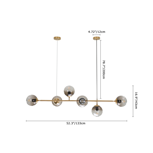 4/6-Light Vertical Linear Chandelier with Glass Spheres in Modern Style for Kitchen Dining Room