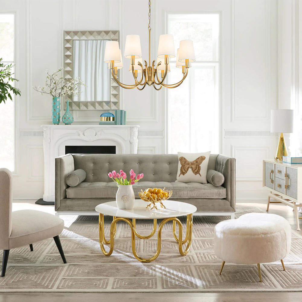 Mid-century Modern Empire Chandelier Sputnik Curved Arms Hanging Light in Cone Shades for Living Room Kitchen Island