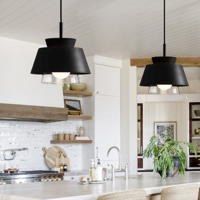 Modern 1 Mini Metal/Glass Hanging Pendant Light in Black/White for Dining Room/Living Room/Restaurant