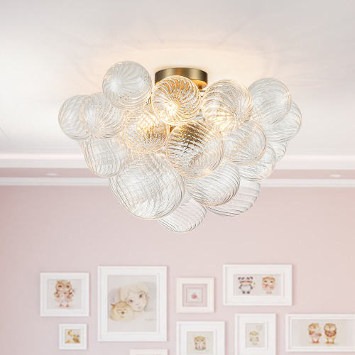 Glam Modern Cluster Glass Bubble Semi Flush Mount Sputnik Ceiling Chandelier for Bedroom Dining Room Living Room