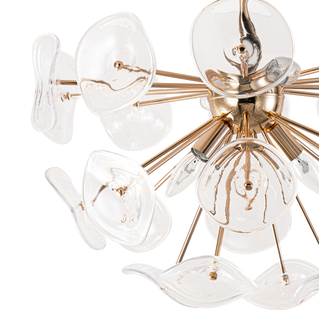 4-Light Mid-Century Modern Glass Sunburst Sputnik Semi Flush Chandelier for Living Room Dining Room Bedroom