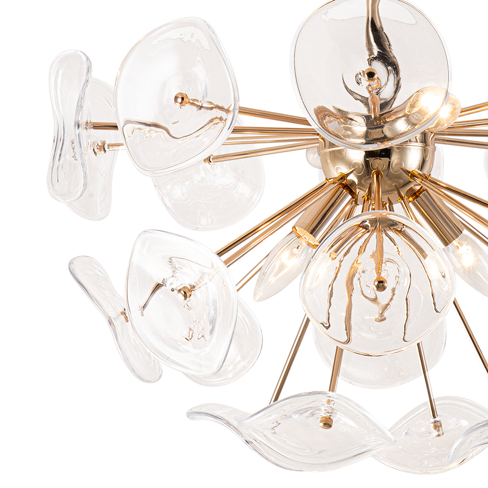 4-Light Mid-Century Modern Glass Sunburst Sputnik Semi Flush Chandelier for Living Room Dining Room Bedroom