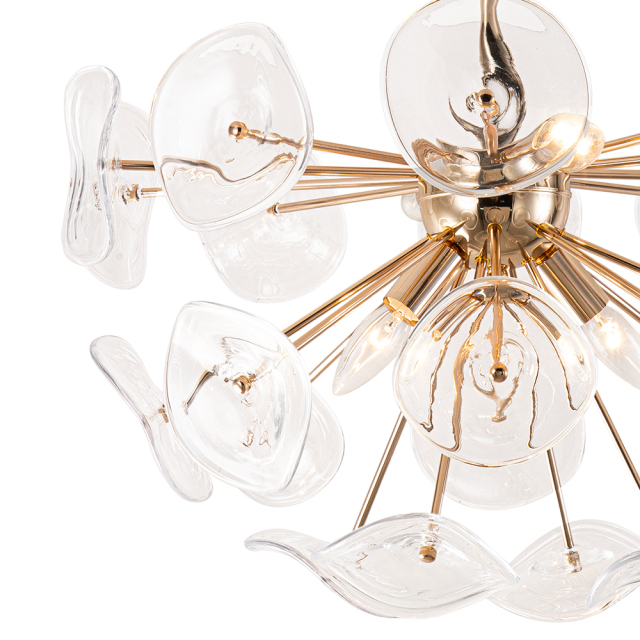 4-Light Mid-Century Modern Glass Sunburst Sputnik Semi Flush Chandelier for Living Room Dining Room Bedroom