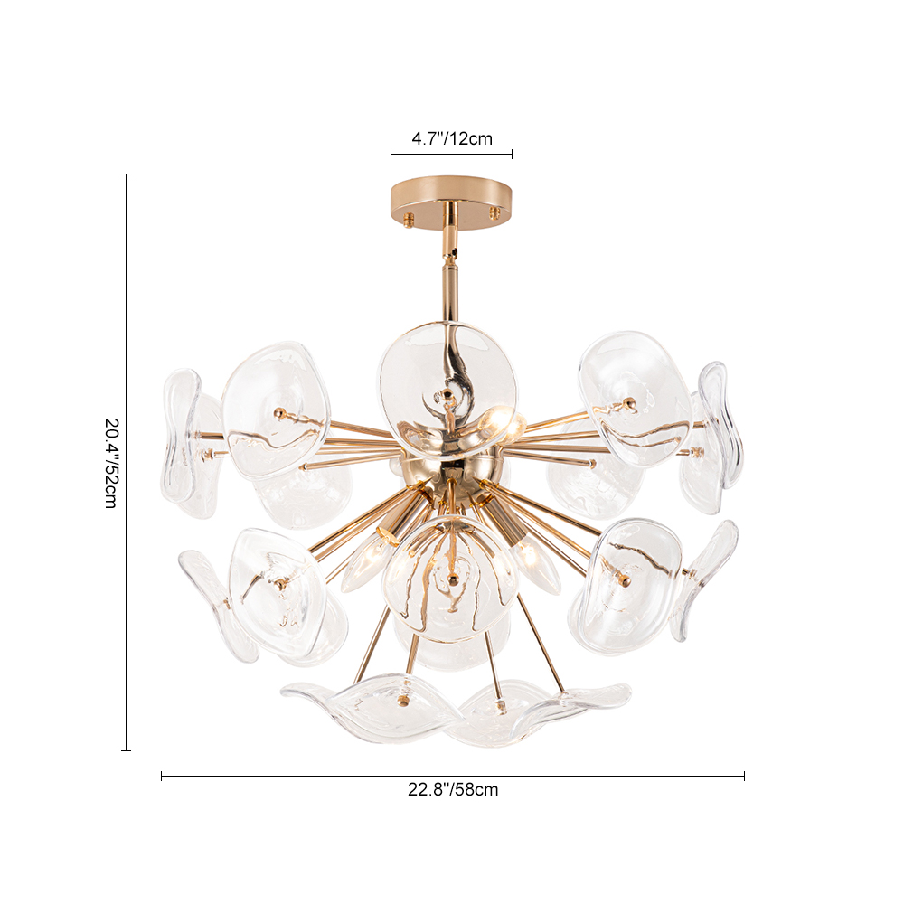 4-Light Mid-Century Modern Glass Sunburst Sputnik Semi Flush Chandelier for Living Room Dining Room Bedroom