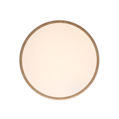 Modern Minimalist Round LED Flush Mount Ceiling Light in Smooth Wood Walnut Grain Finish For Hallway Home Office Living Room