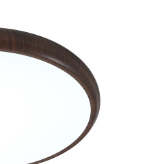 Modern Minimalist Round LED Flush Mount Ceiling Light in Smooth Wood Walnut Grain Finish For Hallway Home Office Living Room