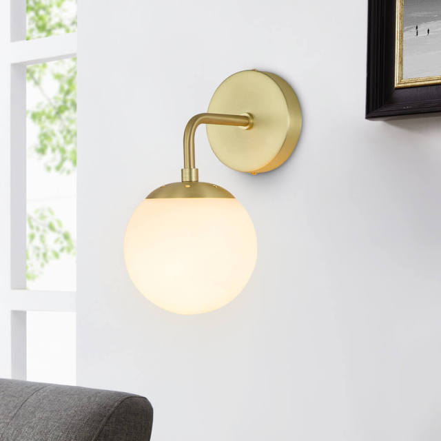 1-Light Modern Brass/ Black Frosted Glass Globe Wall Sconces Wall Lights for Front Door/ Entryway/Living Room