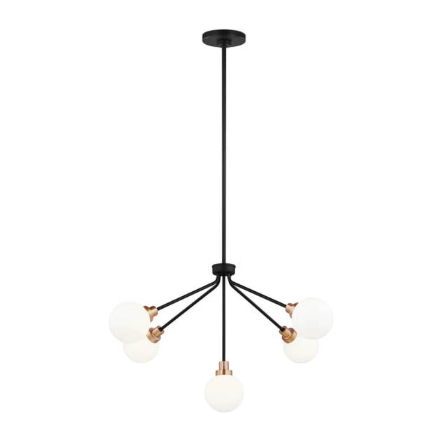 Glam Modern Opal Frosted Globes Sputnik Chandelier in Black Finish for Living /Dining Room