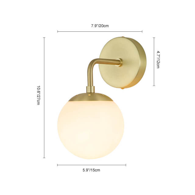 1-Light Modern Brass/ Black Frosted Glass Globe Wall Sconces Wall Lights for Front Door/ Entryway/Living Room