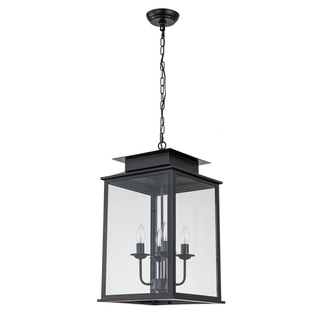 4-Light Modern Farmhouse Black Lantern Square Metal Pendant Lighting for Restaurant/ Living Room/ Dining Room