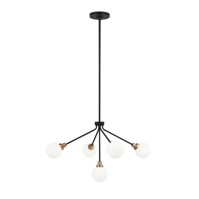 Glam Modern Opal Frosted Globes Sputnik Chandelier in Black Finish for Living /Dining Room