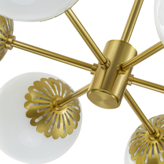 Modern Mid-Century Brass Sputnik Opal Globe Chandelier Light for Dining Room/ Living Room/ Bedroom