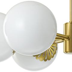 Modern Mid-Century Brass Sputnik Opal Globe Chandelier Light for Dining Room/ Living Room/ Bedroom