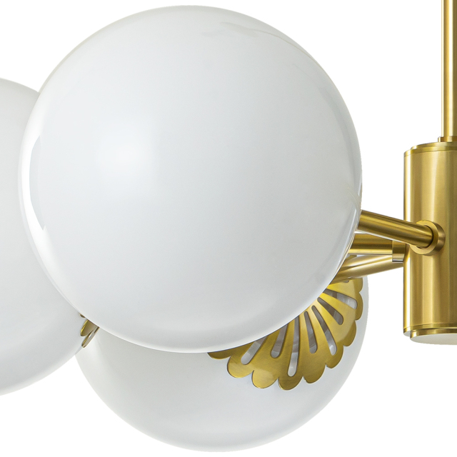 Modern Mid-Century Brass Sputnik Opal Globe Chandelier Light for Dining Room/ Living Room/ Bedroom