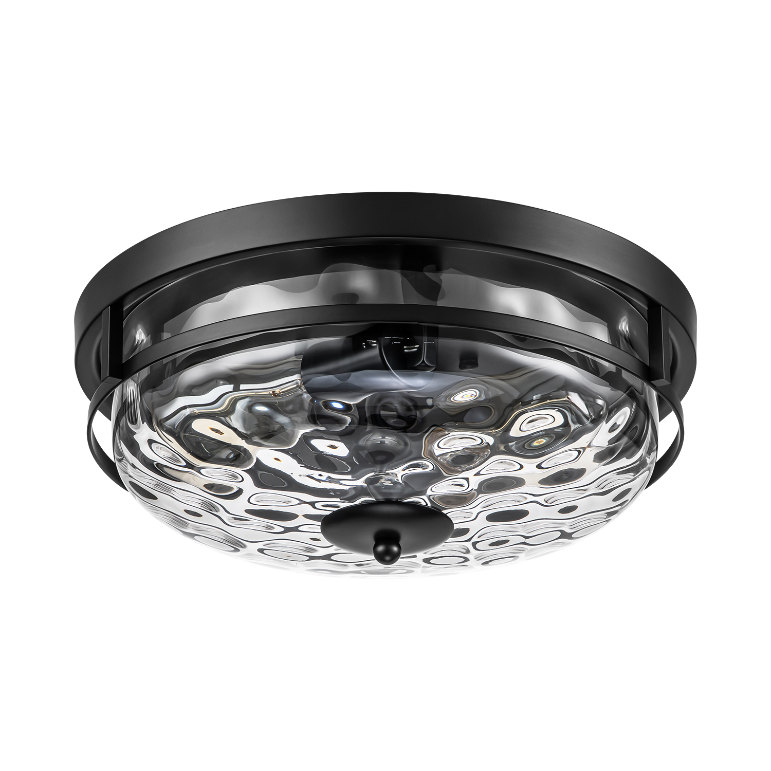 2-Light Clear Seeded Glass Flush Mount Black Ceiling Light