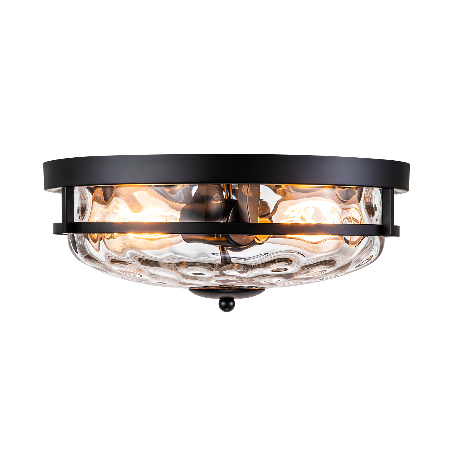 2-Light Clear Seeded Glass Flush Mount Black Ceiling Light