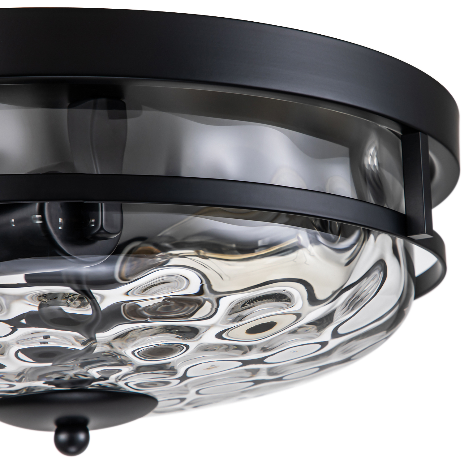 2-Light Clear Seeded Glass Flush Mount Black Ceiling Light