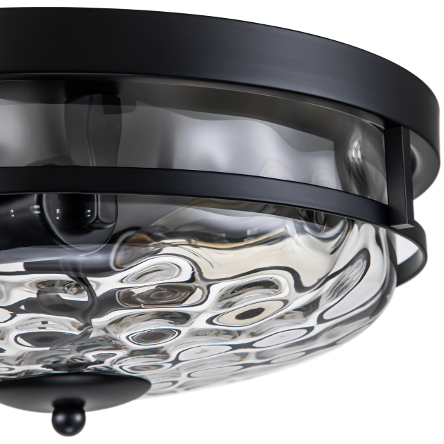 2-Light Clear Seeded Glass Flush Mount Black Ceiling Light