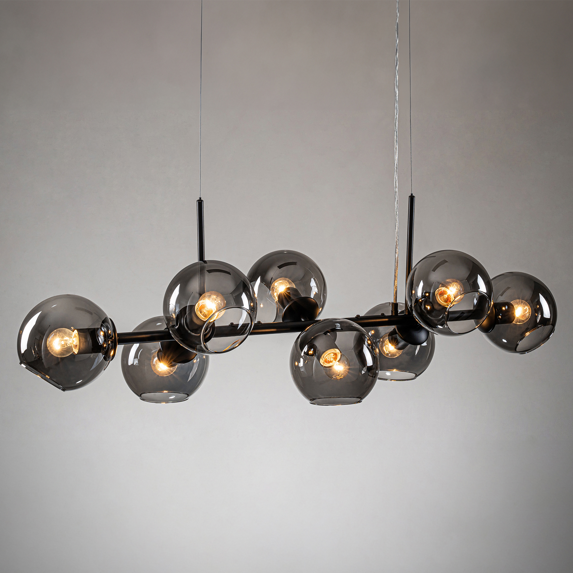 8-Light Modern Glam Branching Black Glass Shade Chandelier