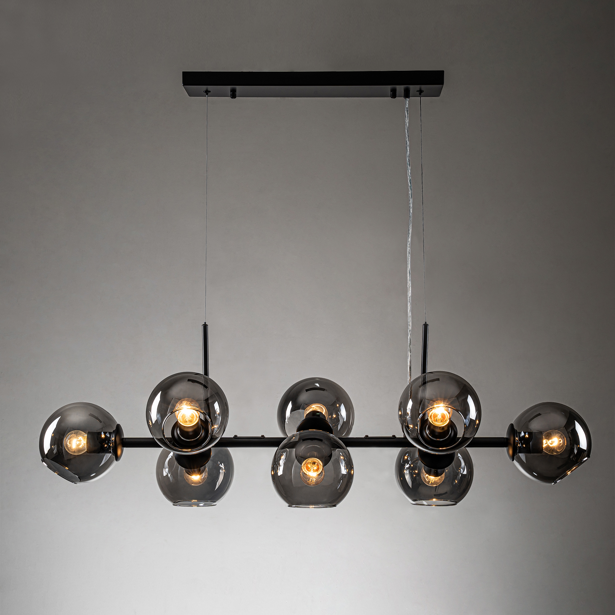 8-Light Modern Glam Branching Black Glass Shade Chandelier