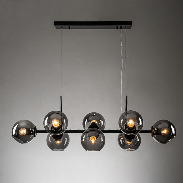 8-Light Modern Glam Branching Black Glass Shade Chandelier