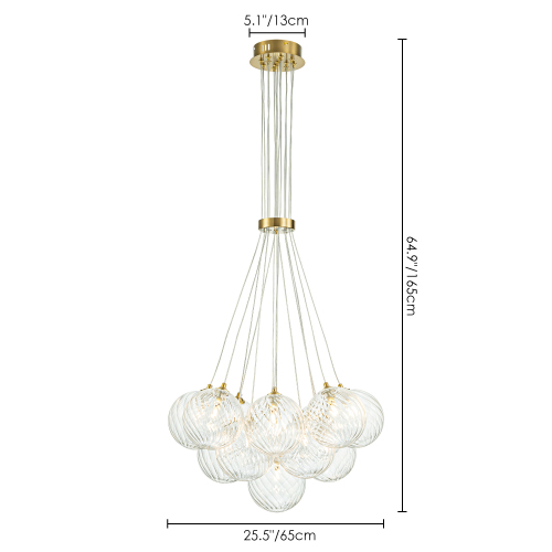 13- Light Modern Cluster Ribbed Clear Glass Bubble Chandelier