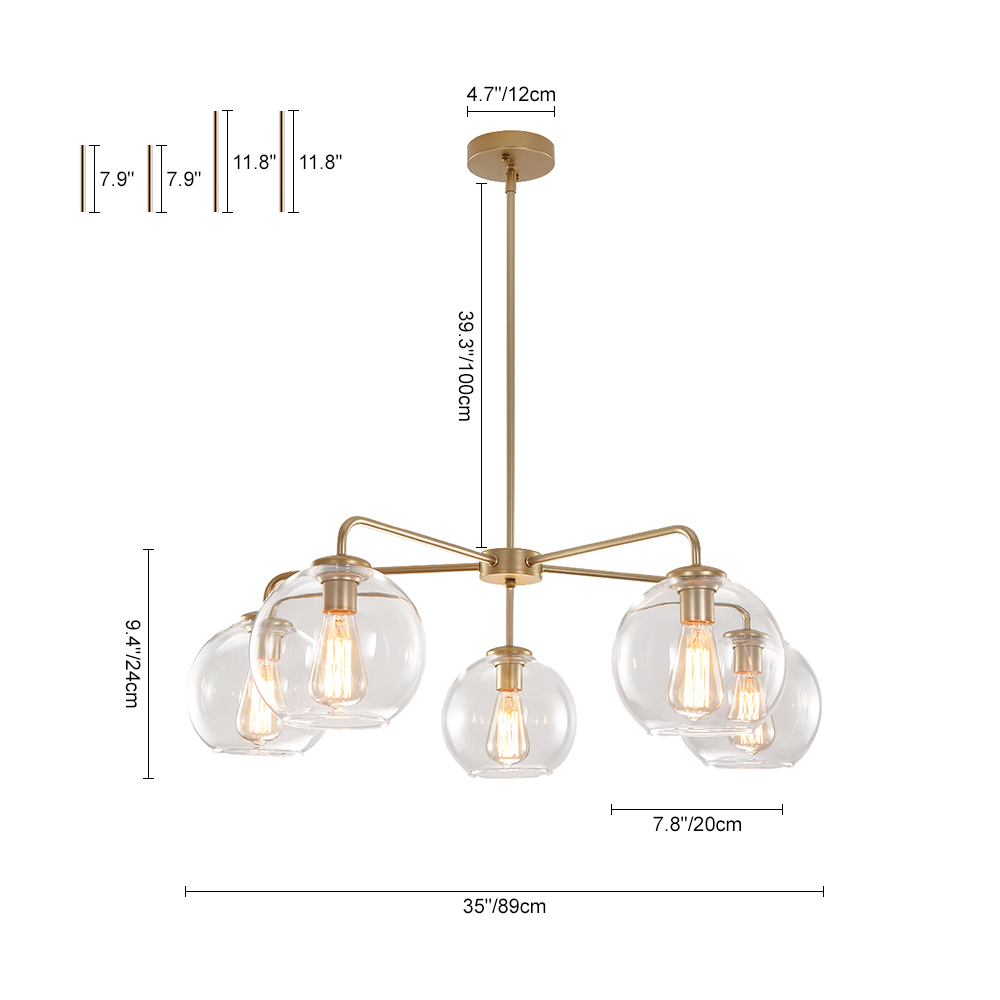 Modern Mid-Century 5-Lights Sputnik Glass Globe Chandelier for Dining Room/Living Room/Bedroom/Restaurant