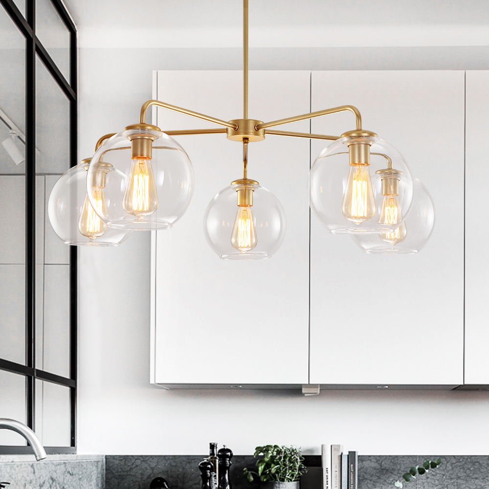 Modern Mid-Century 5-Lights Sputnik Glass Globe Chandelier for Dining Room/Living Room/Bedroom/Restaurant