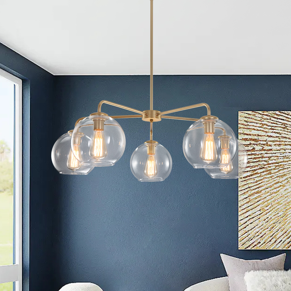 Modern Mid-Century 5-Lights Sputnik Glass Globe Chandelier for Dining Room/Living Room/Bedroom/Restaurant