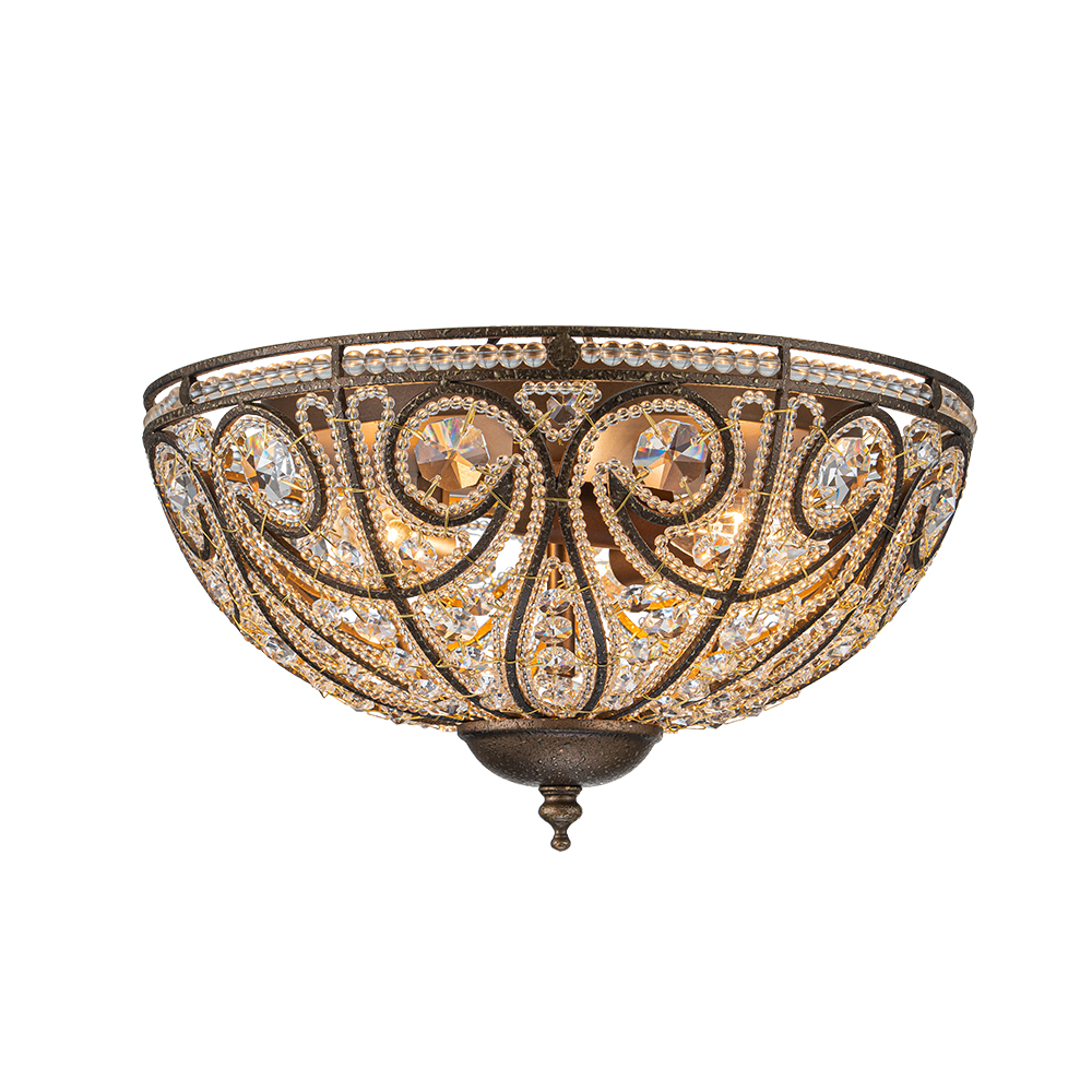 Decorative Modern Roman Style 3-Light Flush Mount Chandelier with Crystal Glass Beads for Study Room Dining Room Bedside