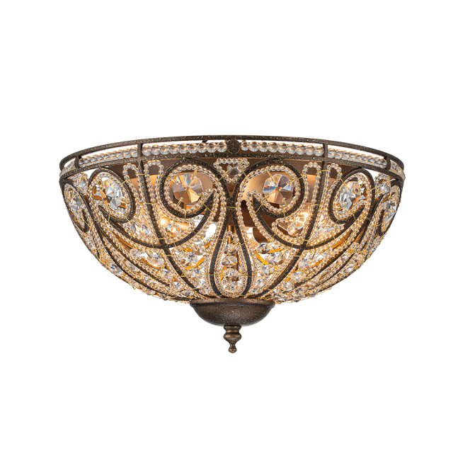Decorative Modern Roman Style 3-Light Flush Mount Chandelier with Crystal Glass Beads for Study Room Dining Room Bedside