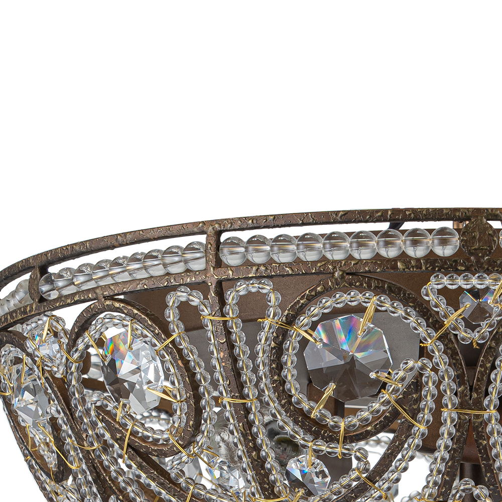 Decorative Modern Roman Style 3-Light Flush Mount Chandelier with Crystal Glass Beads for Study Room Dining Room Bedside