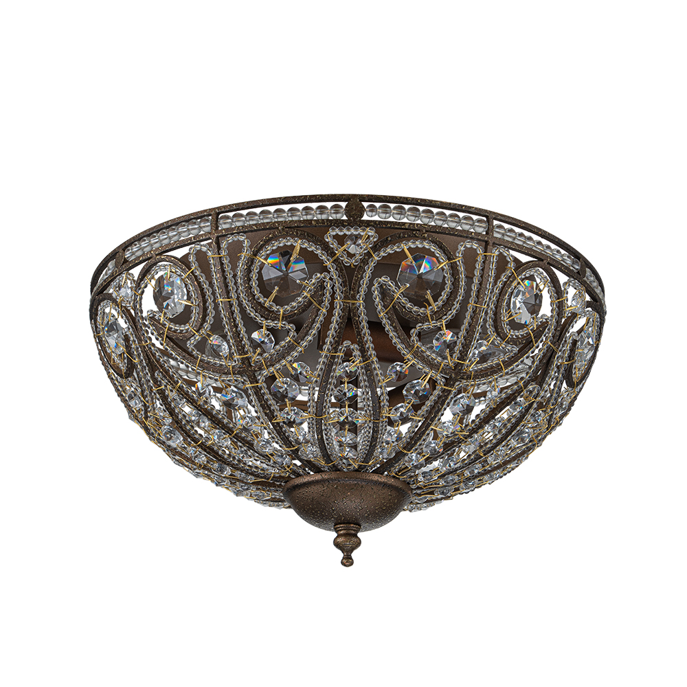 Decorative Modern Roman Style 3-Light Flush Mount Chandelier with Crystal Glass Beads for Study Room Dining Room Bedside