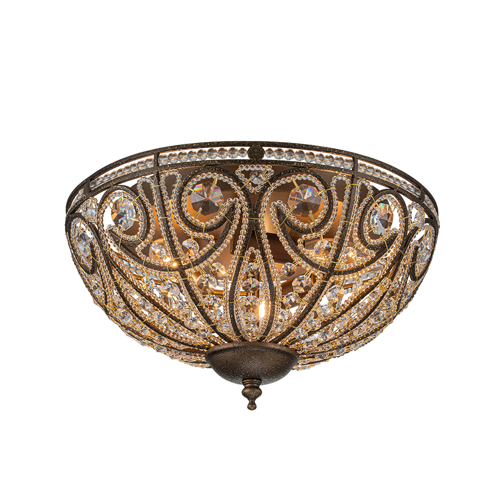 Decorative Modern Roman Style 3-Light Flush Mount Chandelier with Crystal Glass Beads for Study Room Dining Room Bedside
