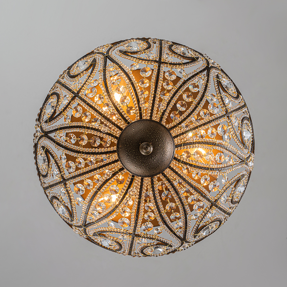 Decorative Modern Roman Style 3-Light Flush Mount Chandelier with Crystal Glass Beads for Study Room Dining Room Bedside