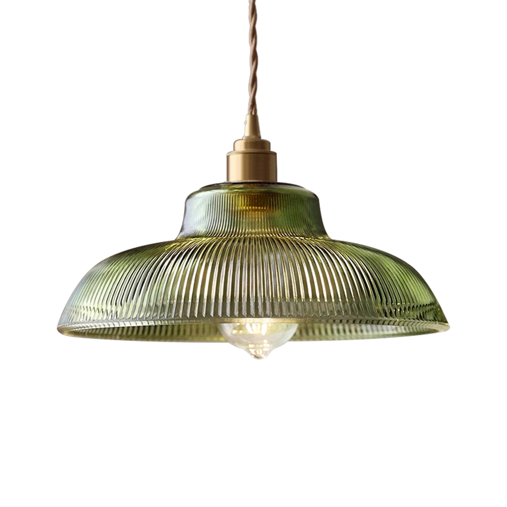 Modern Farmhouse 1-Light Wide Edge Ribbed Dome Shape Glass Pendant Light