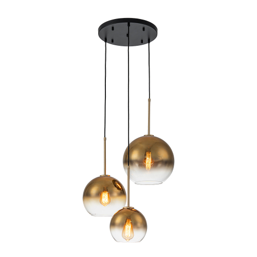 Contemporary 3-Light Sculptural Cluster Spherical Gradient Glass Pendant