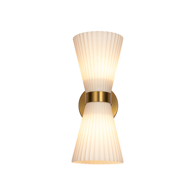Modern 2-Light Pleated Glass Shade Double Cone Sconce