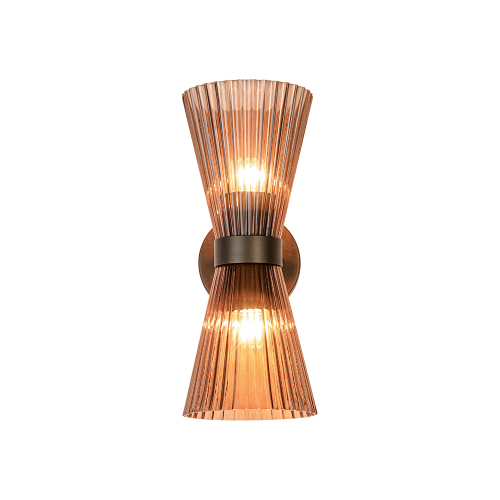 Modern 2-Light Pleated Glass Shade Double Cone Sconce