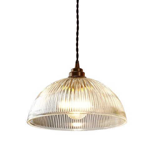 1-Light Clear Ribbed Dome Shape Glass Pendant Light