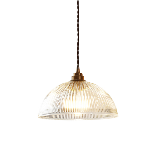 1-Light Clear Ribbed Dome Shape Glass Pendant Light