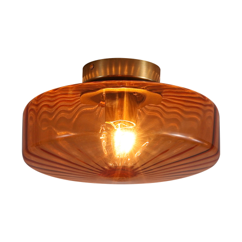 Retro 1-Light Ribbed Schoolhouse Glass Drum Semi Ceiling Light
