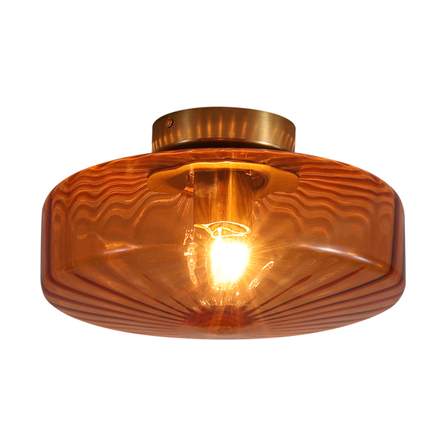Retro 1-Light Ribbed Schoolhouse Glass Drum Semi Ceiling Light