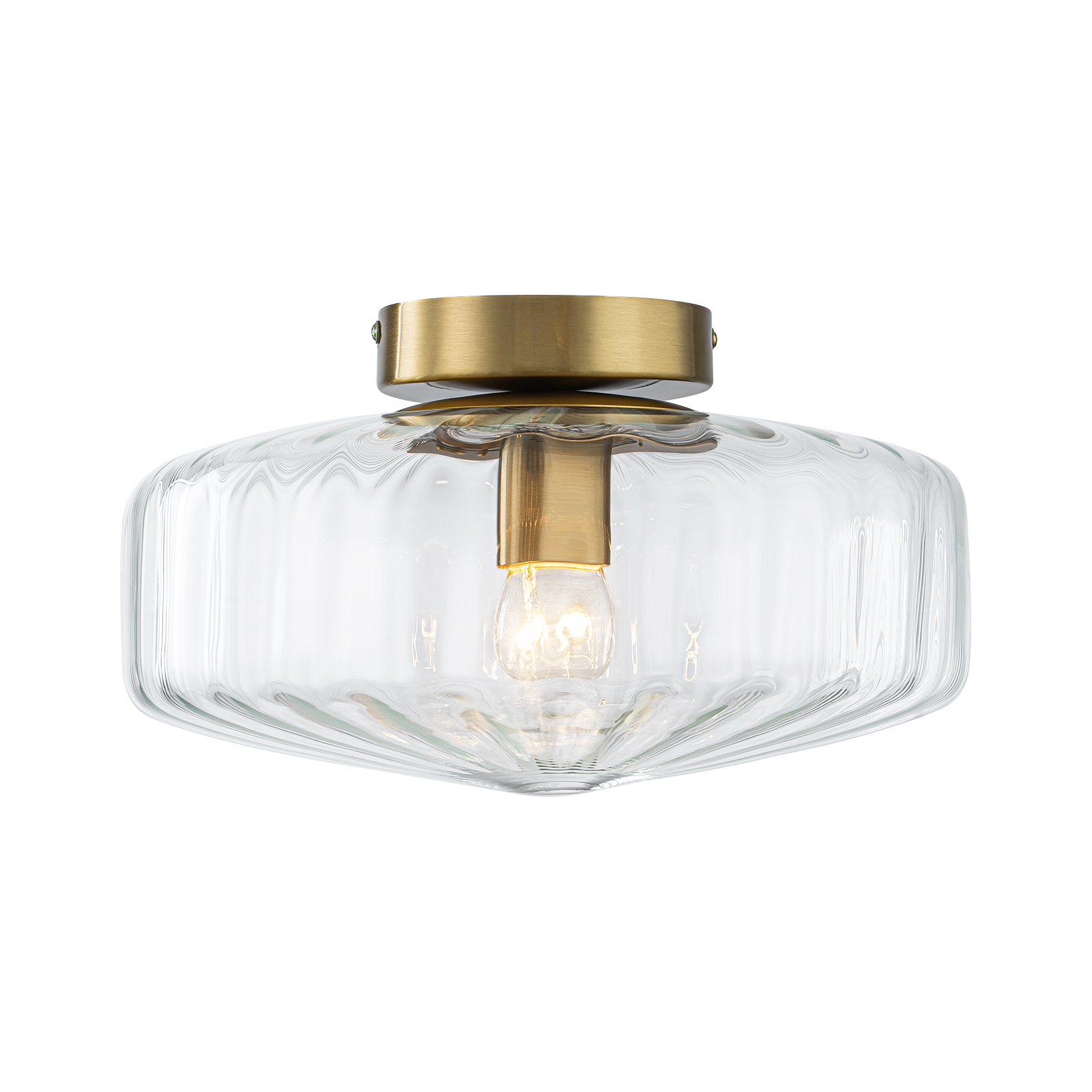 Retro 1-Light Ribbed Schoolhouse Glass Drum Semi Ceiling Light