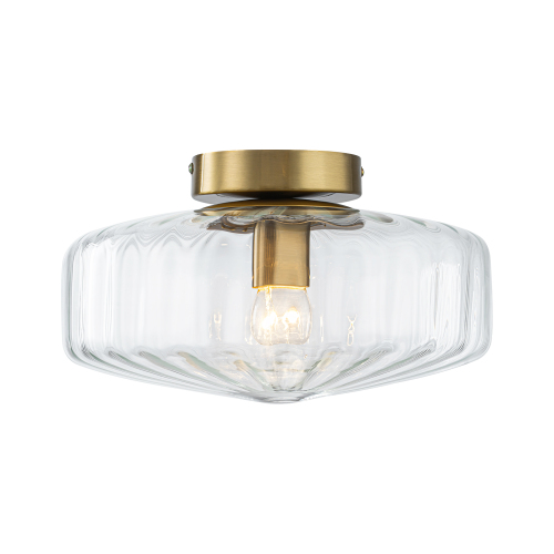 Retro 1-Light Ribbed Schoolhouse Glass Drum Semi Ceiling Light