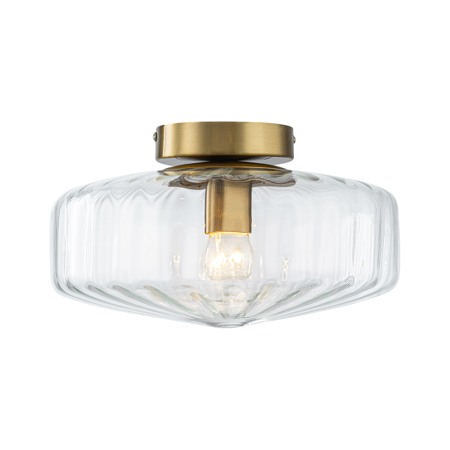 Retro 1-Light Ribbed Schoolhouse Glass Drum Semi Ceiling Light